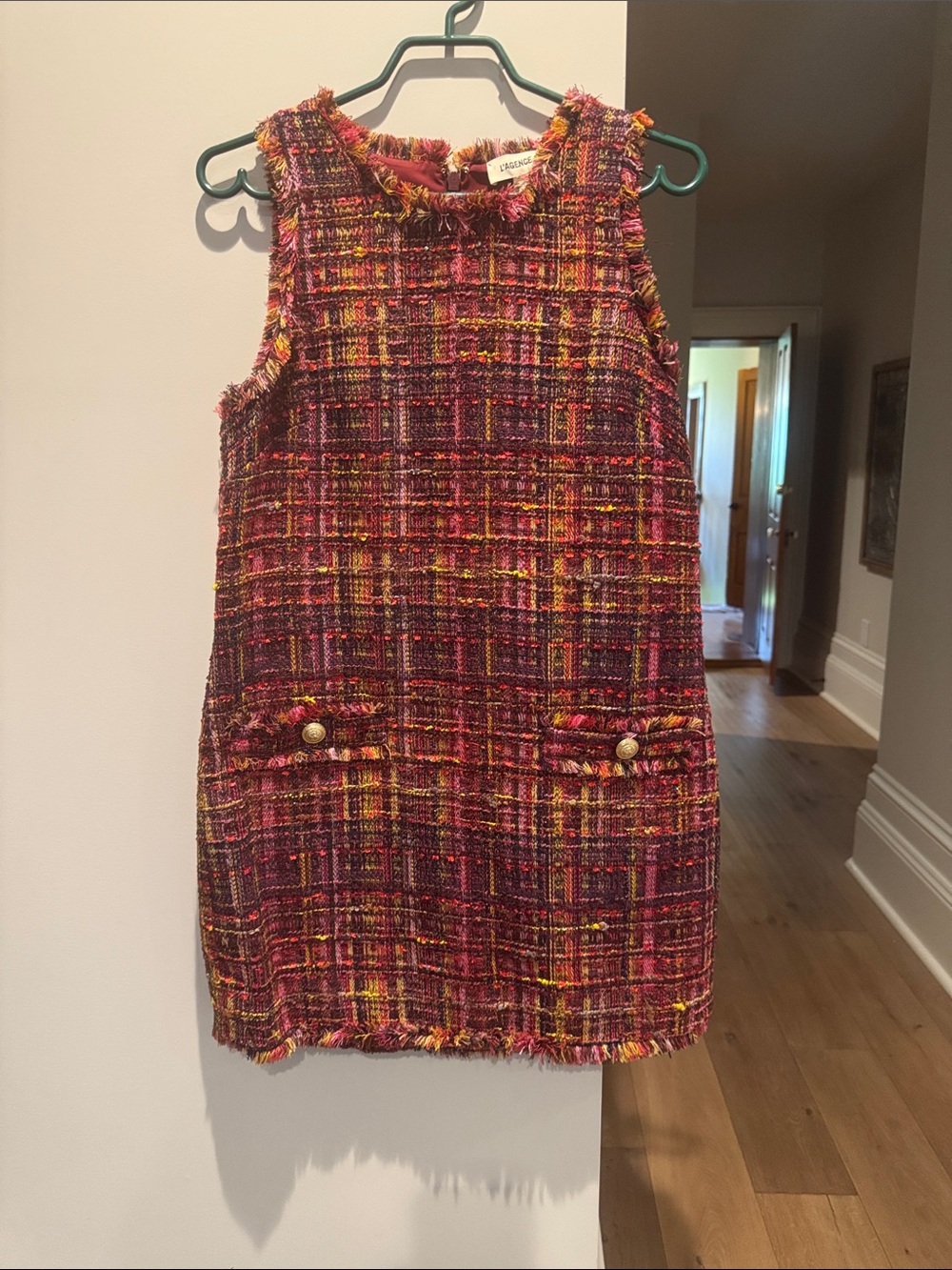 L'AGENCE Multicolor Tweed Mini Dress - Pink, Yellow, Red